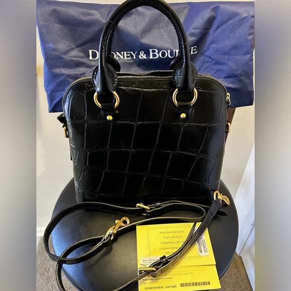 DOONEY & BOURKE CAMERON NWT, EMBOSSED CROCO SATCHEL BLACK - Picture 2 of 7